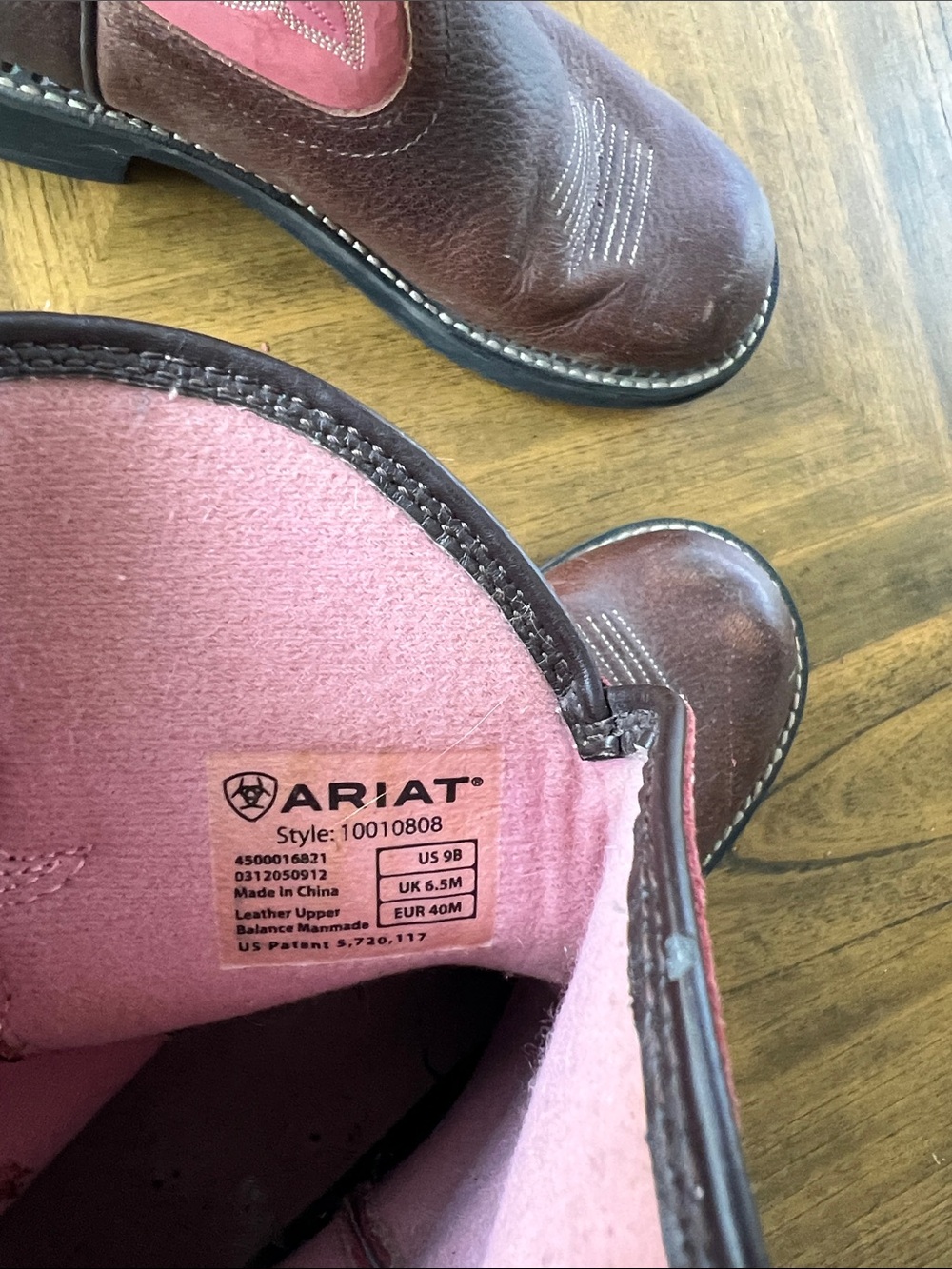 Ariat Brown Leather Boots with Pink Embroidery 9B - Picture 3 of 16